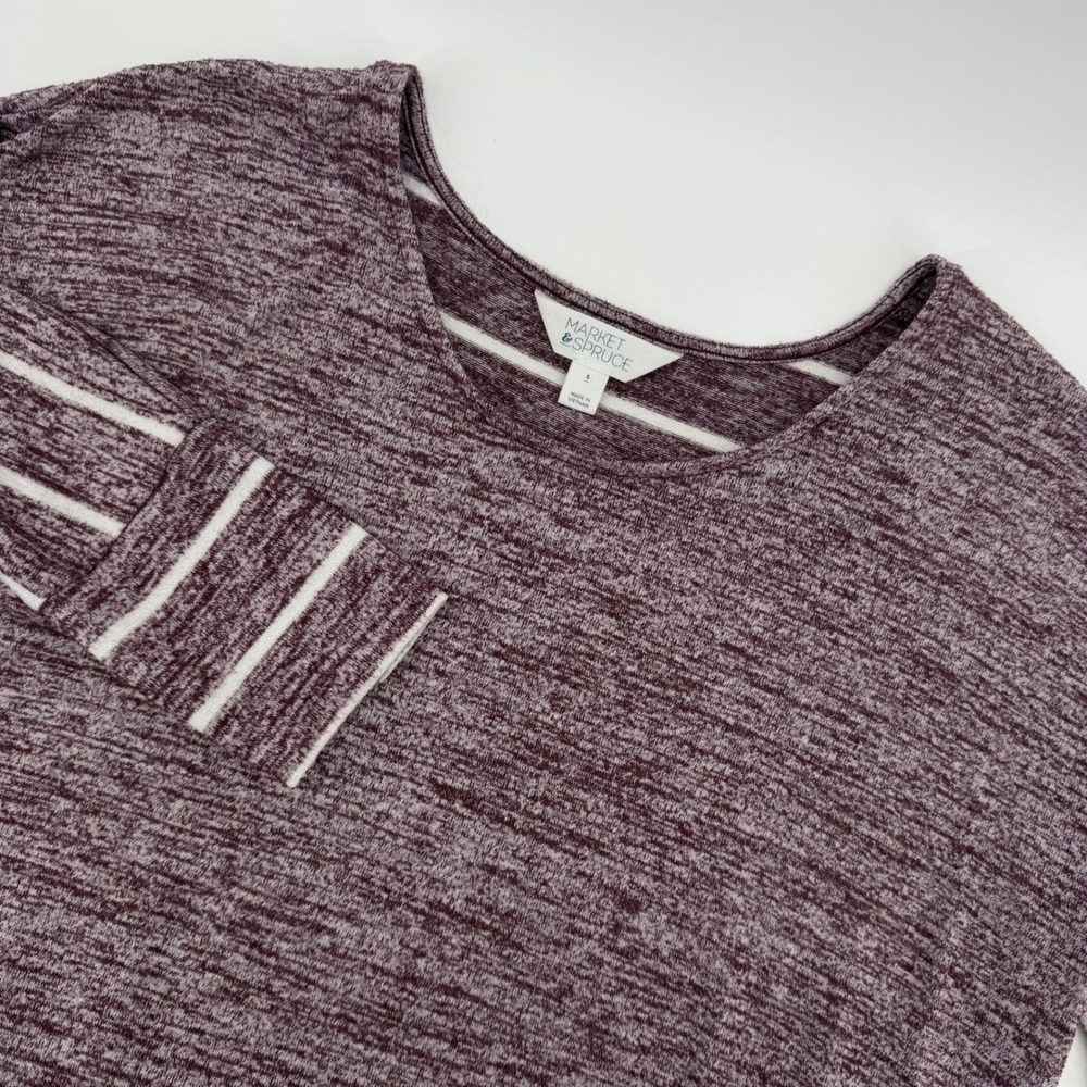 Market & Spruce Womens Heathered Burgundy Striped Pullover‎ Top Small